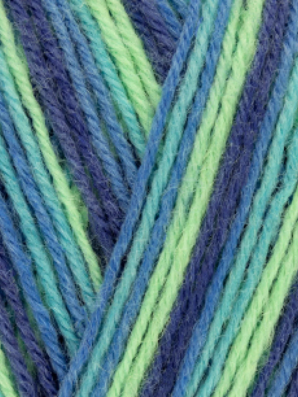 Close-up of WYS Signature 4ply in color Blue Lagoon, a blue and green variegated yarn.
