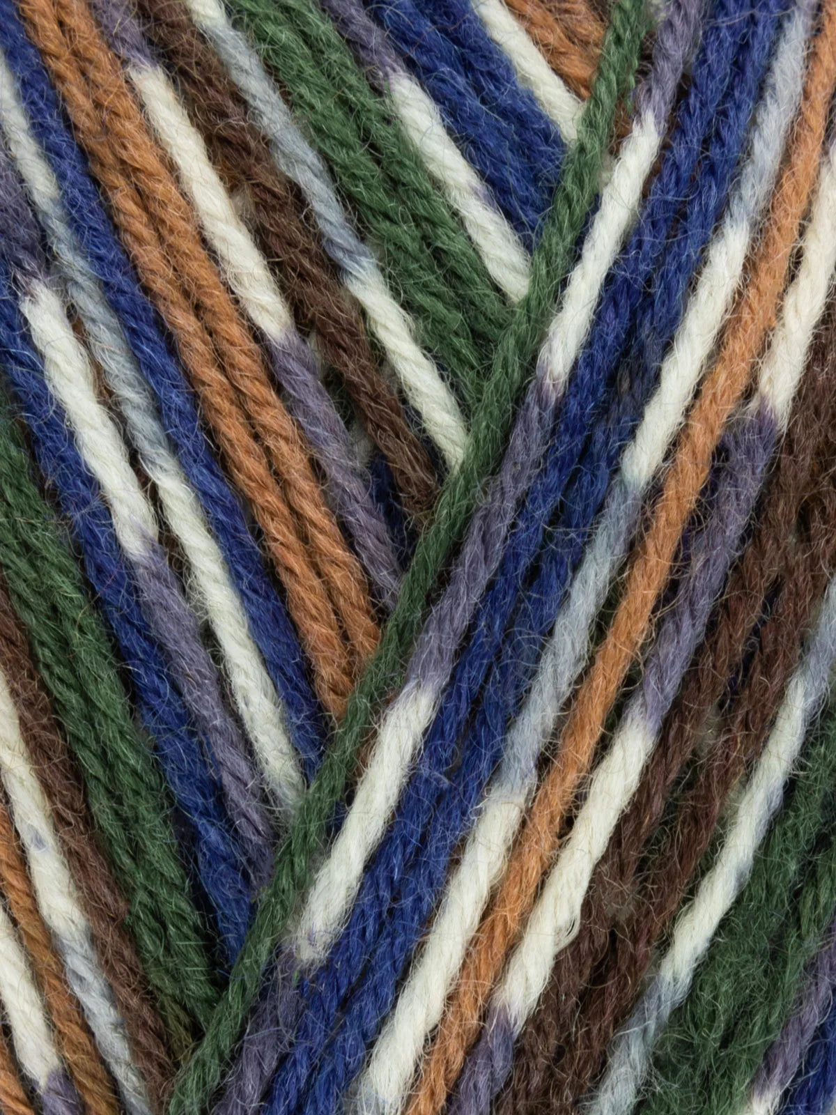 Close-up of WYS Signature 4ply in color Mallard, a blue, green, brown and white yarn.
